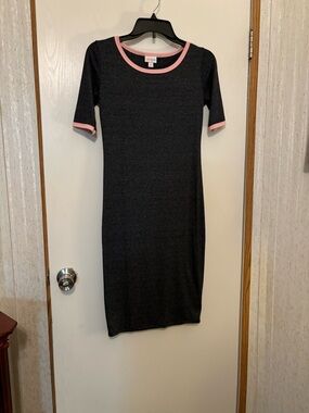 LuLaRoe Black Midi Dress with Pink Trim